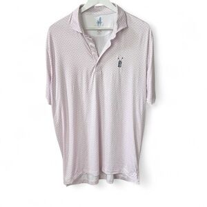 johnnie-O Featherweight UPF50 white Pink blue Golf Shirt Custom Embroider Sz L